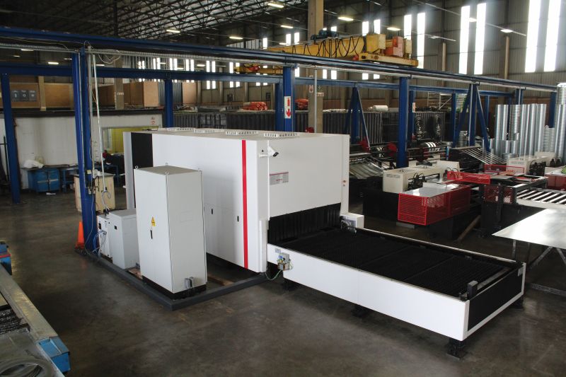 Featured here is a state-of-the-art 3kW laser cutter with interchangeable cutting tables. It handles sheet sizes up to 1500mm x 3000mm and can cut thicknesses ranging from 0.5mm to 12mm. Equipped with internal and external cameras, the system allows operators to safely load and unload materials with ease. Combining speed, accuracy and efficiency, it ensures every part is cut with precision.
