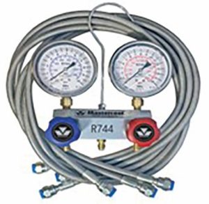 Manifold set: 4-way-recommended 120 bars (120MPa) – subcritical/ transcritical, manifold gauge set with hose lines for CO2.