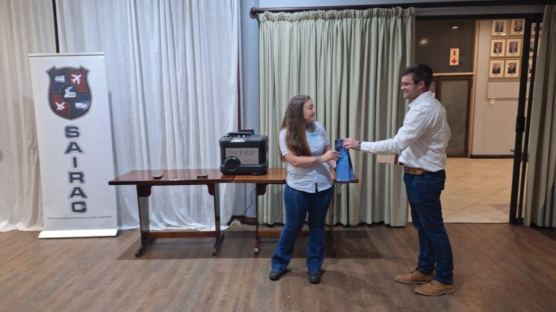 Cassandra-Anne Baxter (ALPA sales general manager), being acknowledged by SAIRAC Cape Town Centre.