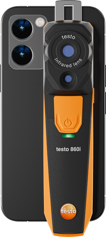 testo 860i front with smartphone.