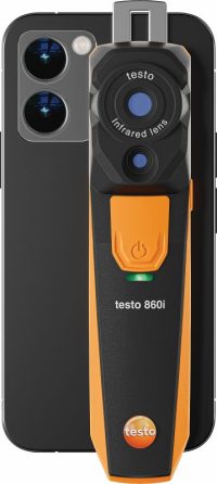 testo 860i front with smartphone.