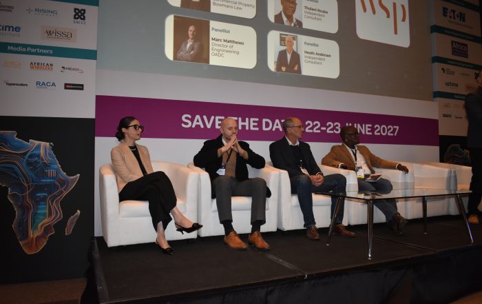 Moderated by Marlo Walters, technical director and data centre lead at WSP, the discussion brought together Marc Matthews, director of engineering at Open Access Data Centres (OADC), Julia Power, partner in commercial property at Bowmans, Thulani Ncube, an independent energy strategy consultant, and Heath Andersen of DC Design Africa. © RACA Journal
